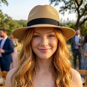 FURTALK Panama Hat Sun Hats for Women Men Wide Brim Medium-Large, Black-beige